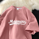 WIAOFELLAS  -  New Summer Cotton Short-sleeved Shirt Men Women Loose Versatile Fashion English Printing Trend Round Neck Half-sleeved Aesthetic