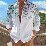 Wiaofellas  -  Casual Loose Fit Floral Butterfly Print Stand Collar Long Sleeve Shirt For Men Daily Wear
