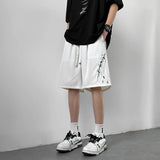 WIAOFELLAS  -  Leaf Embroidery Casual Shorts Men Summer Basic Simple Loose Hip Hop Streetwear Chinese style Leisure Shorts White/Black 5XL-M