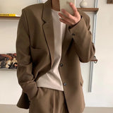 WIAOFELLAS  -  Brown Black Suit Jacket Men Fashion Social Mens Dress Jacket Korean Loose Casual Suit Jacket Mens Office Formal Jacket Coat