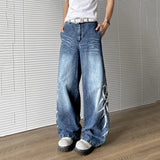 WIAOFELLAS  -  American Style Men's Jeans Printing Contrast Color Casual Wide Leg Bottom Straight Baggy Male Denim Pants Niche