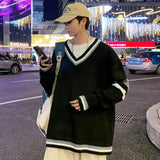 WIAOFELLAS  -  Autumn Winter New Men's Korean Loose Knitted V-neck Casual Sweater Outdoor Fashion Trend Comfortable Breathable Hoodie