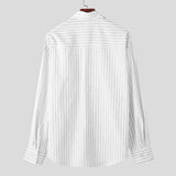 WIAOFELLAS  -  Men Striped Shirt Lapel Long Sleeve Loose Men Clothing Streetwear Korean Style Tops Fashion Leisure Male Shirts S-5XL