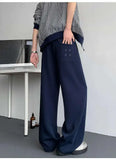 WIAOFELLAS  -  Trendy Men's Drawstring Design Contrast Color Trousers New Fashion Summer Loose High-waisted Wide Leg Pants Male