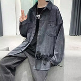Wiaofellas  -  Retro Solid Color Corduroy Shirt for Men Loose Trendy Handsome and Versatile Shirt Jacket