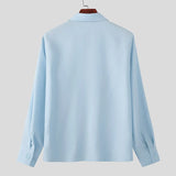 Wiaofellas  -  Men Shirt Lapel Long Sleeve Zipper Solid Color Casual Men Clothing Streetwear Spring Fashion Leisure Tops Camisas