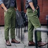 WIAOFELLAS  -  Vintage Gurkha Pants For Men Safari Style Adjustable Waist Buckle NaplesTrousers Fashion Casual Loose Ankle-Length Cotton Pants