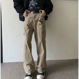 WIAOFELLAS  -  New Autumn and Winter Fashion Korean Version Patchwork Retro Workwear Wide Leg Loose and Versatile Handsome Youth Casual Pants