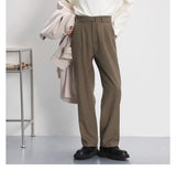 WIAOFELLAS  -  Light luxury Solid Suit Pants Men Loose straight Trousers Fashion Business Society Korean Casual Pants Adjustable Waist Belt
