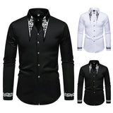 Wiaofellas  -  Men Long Sleeve Shirts Floral Collar Mens Dress Shirt Male Groomsman Clothes Chemise Hemd Homme Shirts S65