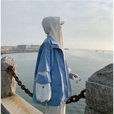 WIAOFELLAS  -  Autumn Winter New Fashion Hooded Long Sleeve Solid Jackets Men's Clothing Pocket Korean Trend All-match Fake Two Pieces Chic Top