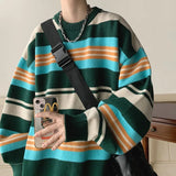 WIAOFELLAS  -  Winter Striped Sweater Men Warm Fashion Oversized Knitted Pullover Men Korean Loose Round Neck Sweater Mens Jumper Clothes M-2XL