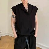 Wiaofellas  -  Mens Deconstructed Side Button Asymmetry Dark Y2k Vest Street Fashion Niche Youth Trend Breath Tank Top Men'S Clothing New