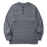 WIAOFELLAS  -  Gray American Henry Neck Sweater Men's Lazy and High-end Autumn and Winter New All-match Top Round Neck Pullover Knitted Sweater