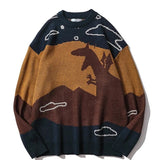 Wiaofellas Oversized Men Vintage Harajuku Sweater Dinosaur Winter Clothes Graphic Knitted Cartoon Anime Pullover Women Jumper Ugly Sweater