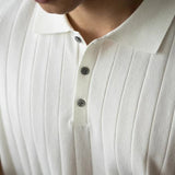 Wiaofellas  -  Summer Men's Ribbed Knit Polo Shirt Light Luxury Short Sleeve Lapel Collar Slim Fit Business Casual Polos Breathable Soft Tops