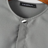 WIAOFELLAS  -  Men Shirt Solid Color O-neck Long Sleeve Casual Men Clothing Streetwear Loose Korean Style Shirt Fashion Male Tops S-5XL
