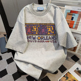 WIAOFELLAS  -  Men Clothing T Shirts New Summer High-end Designed Loose Casual Pure Cotton Cartoon Letters Doodle Print Short-sleeved T-shirt