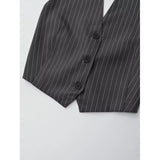 Wiaofellas  -  New Women Sexy Backless Bow Tied Striped Print Short Blouse Female Chic Sleeveless Breasted Vest Shirt Blusas Tops