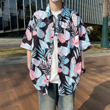 WIAOFELLAS  -  Summer Tropical Plants Printed Men's Shirts Hawaiian Beach Short Sleeved Man Floral Shirt Plus Size Loose Mens Blouse Streetwear
