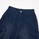 Wiaofellas  -  Autumn Winter Blue Corduroy Cargo Pant Men Women Japanese Streetwear Fashion Loose Casual Wide Leg Track Baggy Pant Man Trousers