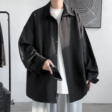 Wiaofellas  -  Men's Special Chic Long Sleeve Shirts Korean Lapel Shirt Fashion Casual Oversize Shirt Coat High Quality Solid Simple Clothing