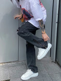 WIAOFELLAS  -  Jeans Men Side Zipper Hole American Retro Washed Denim Trousers All-match High Street Hip Hop Punk Style Full Length Autumn New