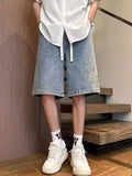 WIAOFELLAS  -  2025 New Men Summer Fashion Floral Embroidery Denim Shorts Male Loose Jeans Shorts Men High Waist Straight Short Pants P893