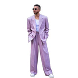 WIAOFELLAS  -  Loose Casual Single Breasted Men's Suit 2 Pieces Peak Lapel Set Daily Fashion Male（Blazer+Pants）