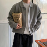 WIAOFELLAS  -  Fashion Summer Men's Solid Color Texture Lapel Knit Sweater Trendy Long Sleeves Single-breasted Pullover Male