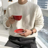 Wiaofellas  -  Streetwear Fashion Mens Knit Sweaters Spring Autumn Casual Solid Color Long Sleeve Jumper Tops For Men Stylish Textured Sweater