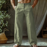Wiaofellas  -  Men's Textured Casual Pants Soft Fabric Loose Fit Wide Leg Button Fly Lightweight Breathable Summer Holiday Pants Multiple Color