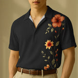 WIAOFELLAS  -  Men Shirt Flower Printing Lapel Short Sleeve Loose Summer Men Clothing Streetwear 2025 Korean Style Fashion Male Tops