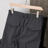 Wiaofellas  -  Men Pleated Dress Pants with Belt Business Casual Non-Iron Straight Trousers Male Solid Color Ankle Length Office Work Pants