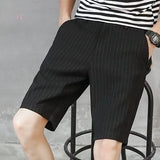 Wiaofellas  -  Men's Summer New Fashion Solid Color Casual Shorts Male Korean Slim Fit Short Pants Men Striped Knee Length Shorts G295