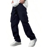 WIAOFELLAS  -  Casual Cargo Pants with Dstring And kets Workwear Sle Loose Fit High Waist Men's  Color Utili Trousers