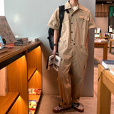 Wiaofellas  -  Spring Summer Men's Jumpsuit Solid Color Overalls Loose Cargo Pants Vintage Fashion Casual Khaki Male Clothing