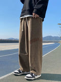 WIAOFELLAS  -  Autumn Retro Letter Print Corduroy Pants For Men Korean Fashion Baggy Trousers Casual Y2K Streetwear Pantalon Hommes Sweatpants