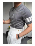 WIAOFELLAS  -  Fashionable temperament lapel polo shirt casual slim fit white short-sleeved knitted sweater high elasticity and comfort