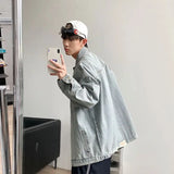 WIAOFELLAS  -  Retro Badge Denim Jacket Men's New Handsome Top Trendy Brand Loose Lapel