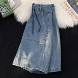WIAOFELLAS  -  Summer couples washed solid color five-quarter denim shorts men's and women's straight leg wide leg casual medium pants