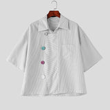 Wiaofellas  -  Men Striped Shirt Lapel Short Sleeve Loose Men Clothes Colorful Button Shirts Streetwear Summer Fashion Casual Tops