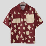 WIAOFELLAS  -  Men Shirt Printing Patchwork Lapel Short Sleeve Loose Men Clothing Streetwear Summer 2026 Korean Style Fashion Male Tops