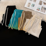 WIAOFELLAS  -  Summer Shorts Classic Solid Colour Thin Seaside Beach Pants Leisure Sports Straight Five Pants Elastic Waist Drawstring Shorts