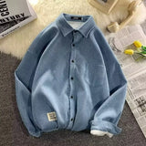 Wiaofellas  -  High Quality Men's Long Sleeve Shirt Autumn Winter Thickened Corduroy Jacket Korean Style Trendy Fleece Lined Fashionable Shirt