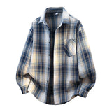 Wiaofellas  -  Fall Men's Casual Plaid Shirt  Loose Fit Long Sleeve Streetwear Shirts Man Spring Autumn Outerwear Fashionable Men's Clothing