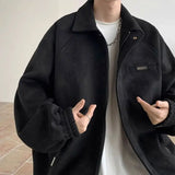 Wiaofellas  -  Men's Suede Jacket American Style Spring Autumn High Sensation Cool Streetwear Baseball Uniform Loose Casual Lapel Coat