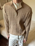 Wiaofellas  -  Vintage Double-layer Stand Collar Jumpers Mens Knitting Twist Textured Sweaters Spring Men Casual Long Sleeve Knitted Sweater
