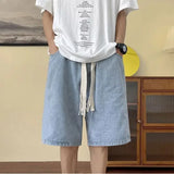 WIAOFELLAS  -  Summer Thin Denim Shorts Men's Hong Kong Style Brand Loose Straight Casual Mid-pants Versatile Wide-leg Five-point Pants Men