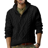 WIAOFELLAS  -  Spring Autumn Men Knit Sweater Fashion Stand Collar Button-up Top Vintage Mens Long Sleeve Solid Sweaters Casual Streetwear